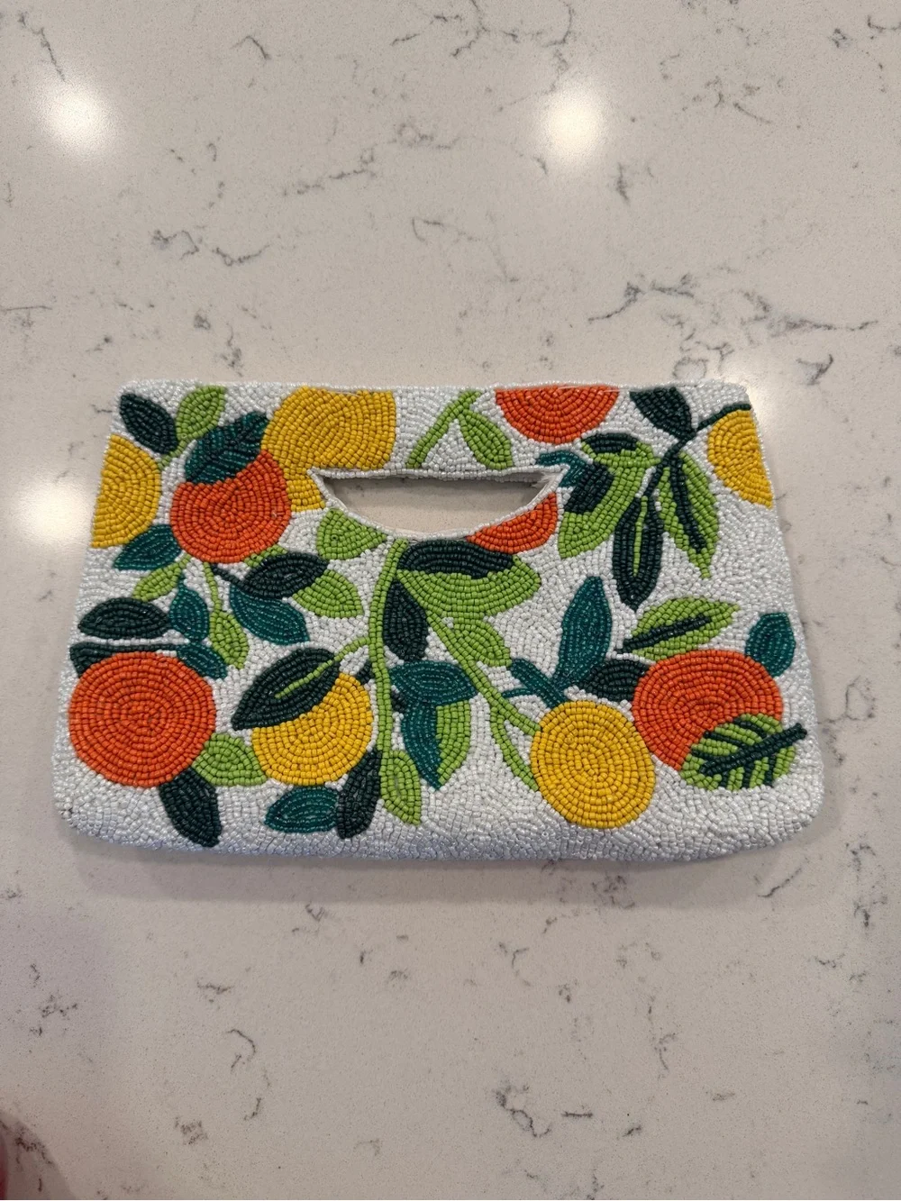 Viral Beaded Citrus Floral Handheld Clutch - White with Orange & Yellow